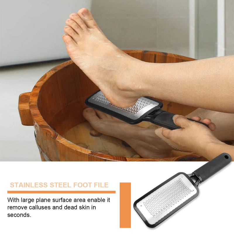 Foot File for Hard/Dead Skin, Foot Callus Remover 3Pcs, Foot Scraper for Wet/Dry Skin, Stainless Steel Foot Rasp for Cracked Feet, Pedicure Kit by Dualeco, Black - NewNest Australia