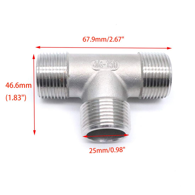 Sydien 3/4" NPT Male Threaded 3 Way Pipe Fitting,Stainless Steel 304 3/4" - NewNest Australia