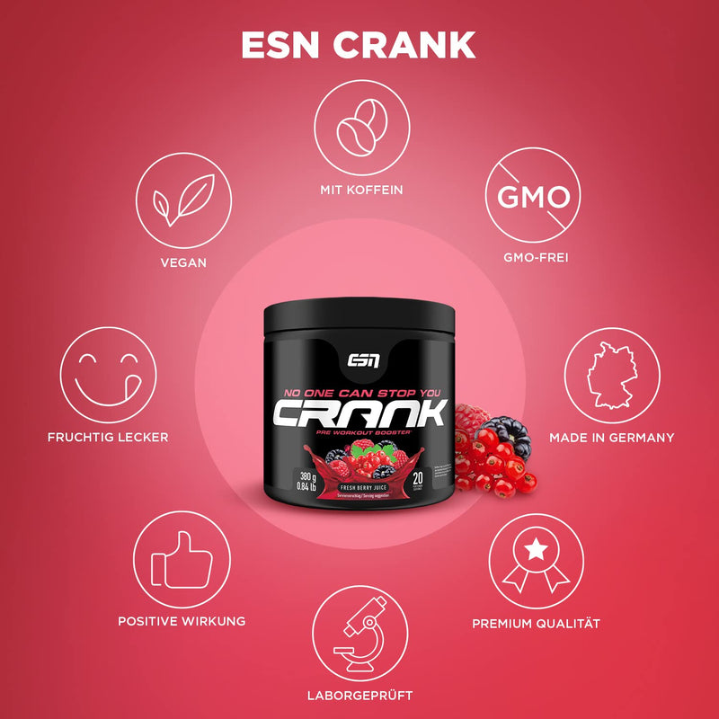 ESN Crank, Fresh Berry Juice, 380g, complete pre-workout booster 380 g (pack of 1) - NewNest Australia
