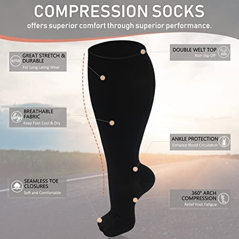Cheeroyal Pack Of 2 Plus Size Compression Stockings For Men And Women, 20-30 Mm, Hg, Extra Size, Wide Calf And Knee-Length Stockings For Loop Support (3Xl, Black) - NewNest Australia