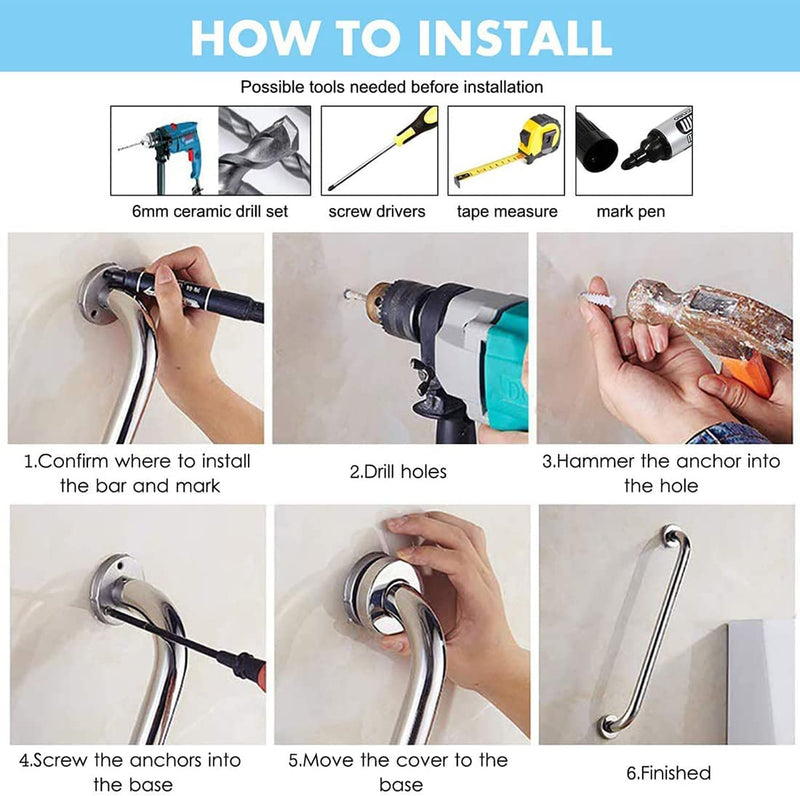 Soriace® Stainless Steel Grab Bar, Anti-Slip Grab Rail Handle/Wall Mounting Towel Rail Bar/Bathroom Support Handle Suit for Elder & Children & Personal Use Silver - NewNest Australia