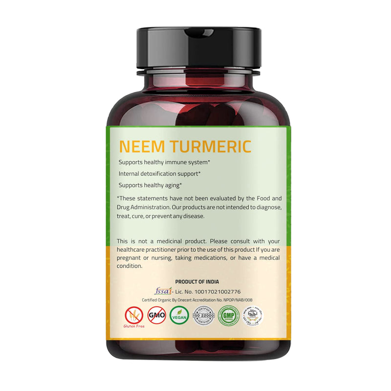 Neem Turmeric Capsules with Black Pepper Neem Herbal Supplement, Ayurvedic Herbal Cleanser, Detoxification, Enhances Skin Health and Immunity (90 Capsules) 90 Count (Pack of 1) - NewNest Australia
