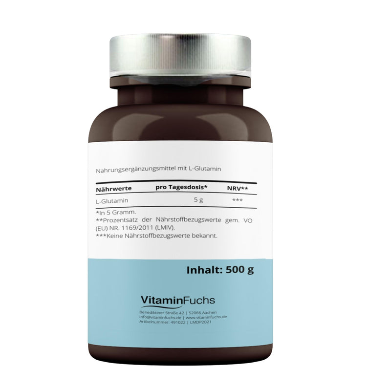 500 G L-Glutamine High Dose - Pure Powder Without Additives - L-Glutamine With Over 99.9% Purity - Pure L-Glutamine Powder Laboratory Tested & Vegan - Vitaminfuchs - Made In Germany - NewNest Australia
