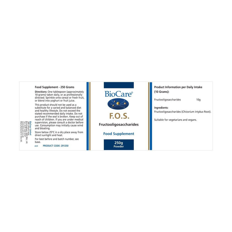 BioCare F.O.S. | Fructooligosaccharide Powder | Food Supplement | Healthy Alternative to Sugar and Sweeteners | Suitable for Vegetarians and Vegans | 250g - NewNest Australia