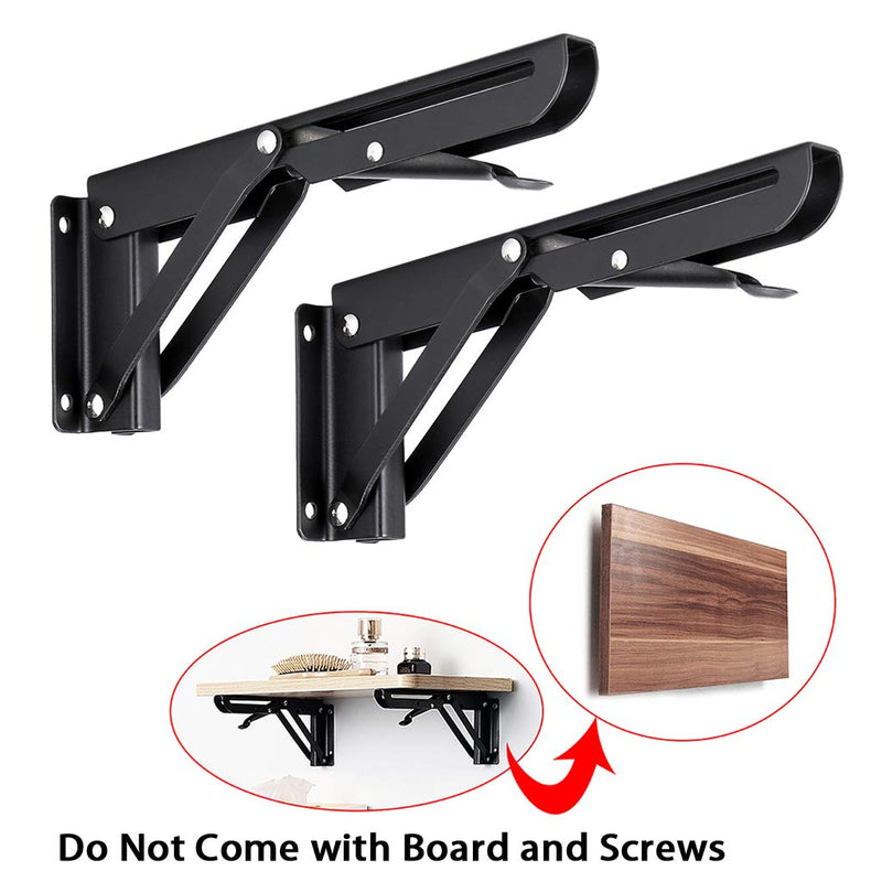 Sumnacon Sturdy Folding Shelf Brackets - Heavy Duty Black Metal Triangle Table Bench Folding Shelf Bracket 8 Inch, 2 Pcs Folding Shelf Hinge Wall Mounted, Max Load 99lb - NewNest Australia