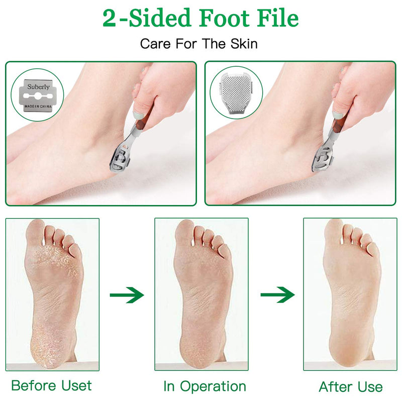 Foot Scraper Stainless Steel Foot File Foot Care Pedicure set Hard Dead Skin Remover Scraper Callus Shaver Wood Handle with 1 Foot File Head &10 Blades - NewNest Australia