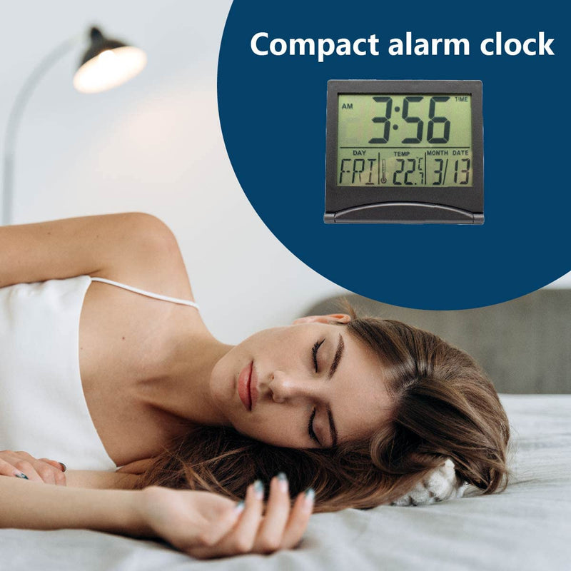 MMOBIEL Digital Clock LCD Travel Alarm Foldable - Desk Clock with Temperature and Date Indication - Alarm Clock Digital - Radiographic Alarm Clock Battery Operated - Black - NewNest Australia