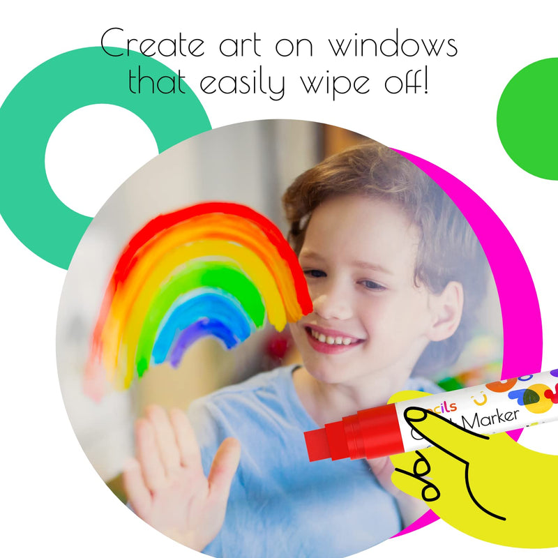 Funcils 8 Washable Window Markers For Cars - 15mm Jumbo Neon Paint Chalk Markers for Glass, Chalkboard, Blackboard, Bistro, Auto, Menu Board - Chalk Pens Loved by Teachers, Kids, Artists, Businesses - NewNest Australia