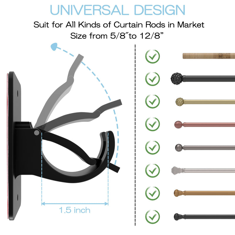 AMZONHOME 2 Pieces Self Adhesive Curtain Rod Bracket, Universal Plastic Curtain Rod Holders, No Drill Curtain Rod Brackets Curtain Rod Hooks for Bathroom, Bedroom, Livingroom, Kitchen (Black) 2 Pcs Black - NewNest Australia