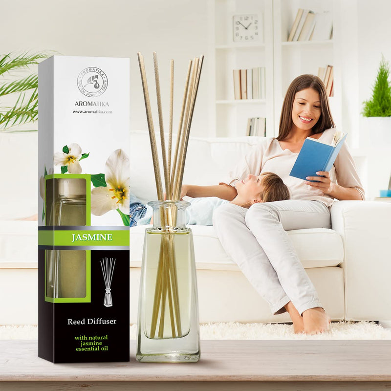 Jasmine Reed diffuser w/ Natural Essential Jasmine Oil 100ml - Fresh & Long Lasting Fragrance - Scented Reed Diffuser - 0% Alcohol - Gift Set w/ 8 bamboo sticks - Best for Aromatherapy - SPA - Home - NewNest Australia
