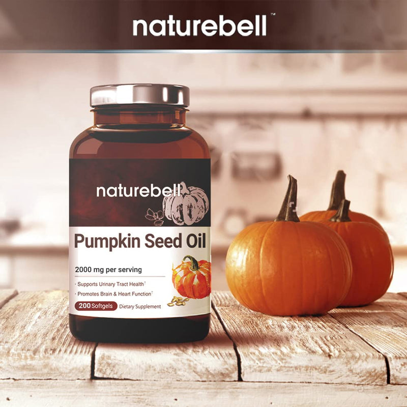 Double Strength Virgin Pumpkin Seed Oil Capsules, 2000mg Per Serving, 200 Soft-gels, Cold Pressed, Rich in Omega 3 6 Essential Fatty Acids, Prostate & Bladder Supplements for Men and Women, No GMOs 200 Count (Pack of 1) - NewNest Australia