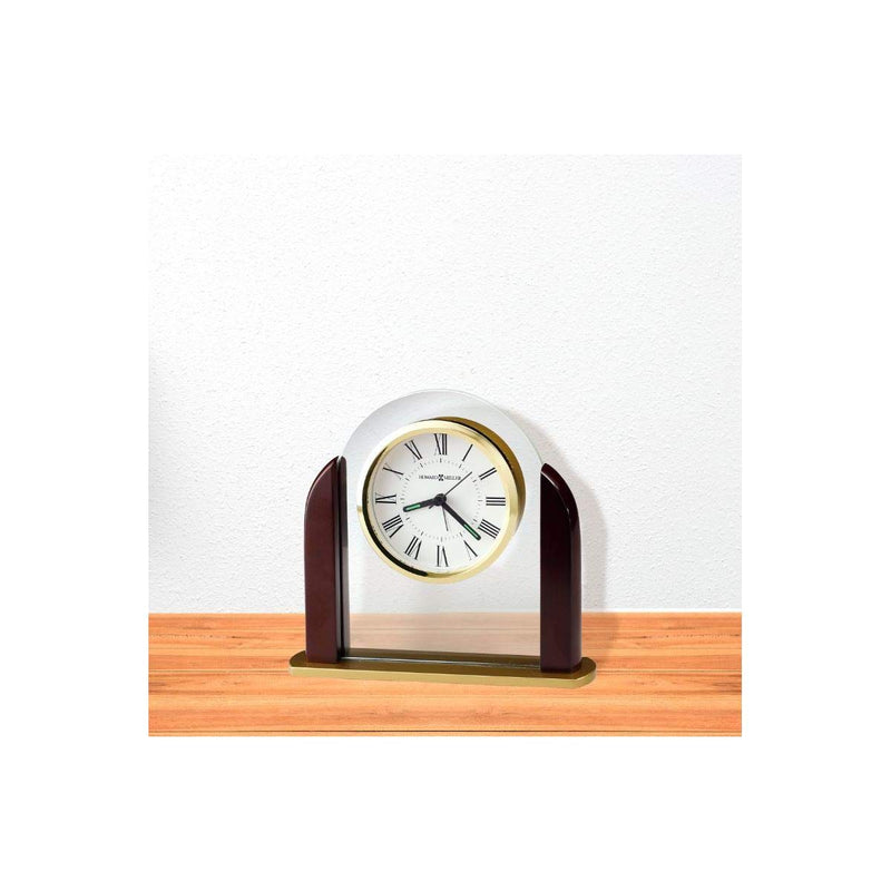 NewNest Australia - Howard Miller Derrick Table Clock 645-602 – Modern Glass Arch Home Decor with Quartz Alarm Movement 