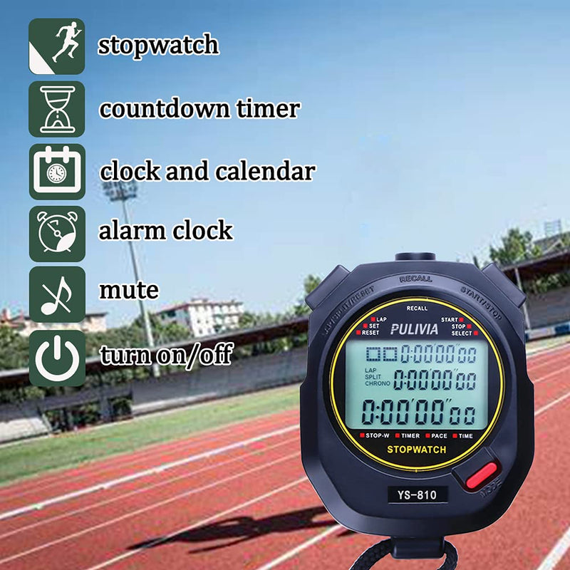 PULIVIA Sports Stopwatch Timer Lap Split Digital Stopwatch with Clock Calendar Alarm, Large Screen Shockproof Stopwatch for Coaches Swimming Running Sports Training 10 laps/splits Black - NewNest Australia
