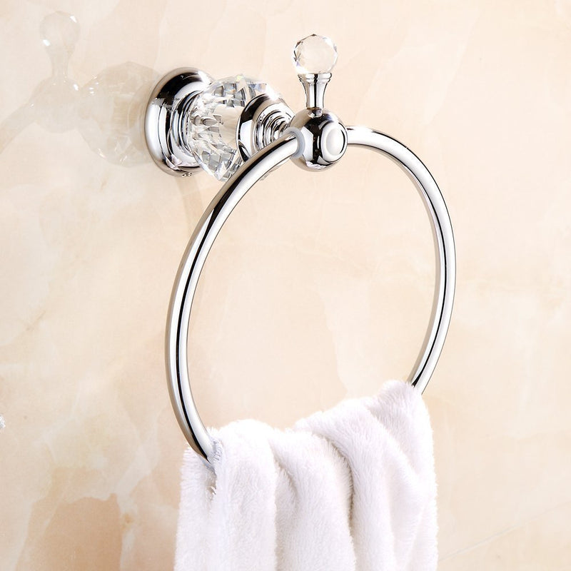 Nokozan Luxury Crystal Series Chrome Fished Batrhoom Towel Ring Holder Wall Mouted - NewNest Australia