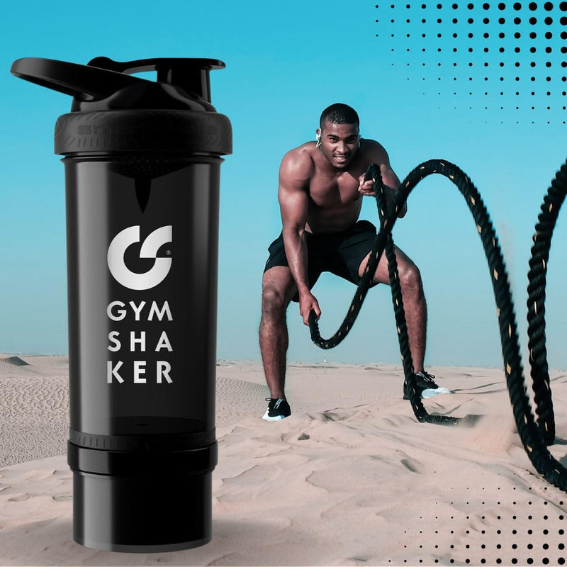 Gym Shaker with Powder Compartment 600 + 150 ml - Premium Protein Shaker with Honeycomb Structure Strainer for Creamy Shakes - Leak-proof & BPA Free - Black - NewNest Australia