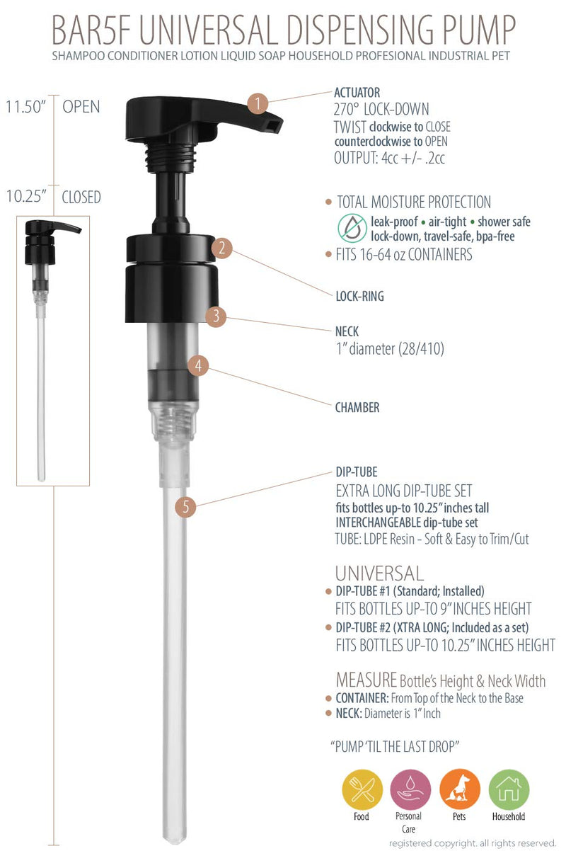 BAR5F Universal Shampoo/Conditioner Dispenser Pump for 1 Liter (33.8 Ounce) Bottles - Black (Pack of 2) - NewNest Australia