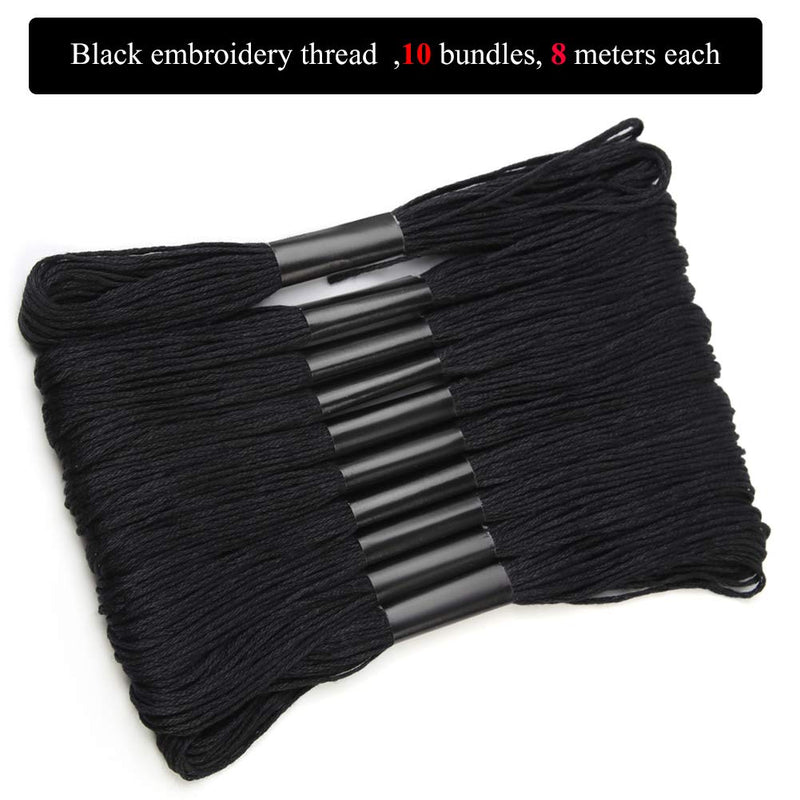 10 Skeins Cross Floss Stitch Thread, 8m Cotton Embroidery Floss-Cross Stitch Thread, Embroidery Thread Floss Set, Stitch Threads Polyester Thread Friendship Bracelets Thread Black-1 - NewNest Australia