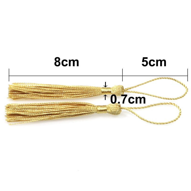 VAPKER 100 Pieces Light Gold 13cm/5-Inch Silky Handmade Soft Tassels Floss Bookmark Tassels with 2-Inch Cord Loop for Jewelry Making, DIY Projects, Bookmarks A:light Gold - NewNest Australia