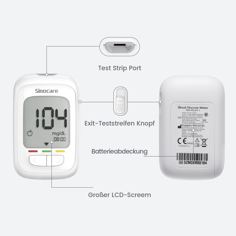 Sinocare Safe Aq Pro I Blood Glucose Monitor Set, Upgrade Sugar Monitor With Test Strips 50, Lancets X 50, Starter And Elderly Operation Friendly (Safe Aq Pro I Blood Glucose Monitor Set 50) - NewNest Australia