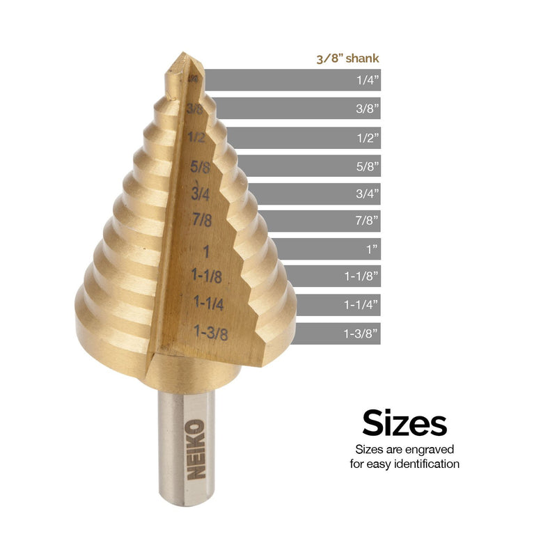 Neiko 10194A Titanium Step Drill Bit, High Speed Steel | 1/4 to 1-3/8 | Total 10 Step Sizes - NewNest Australia