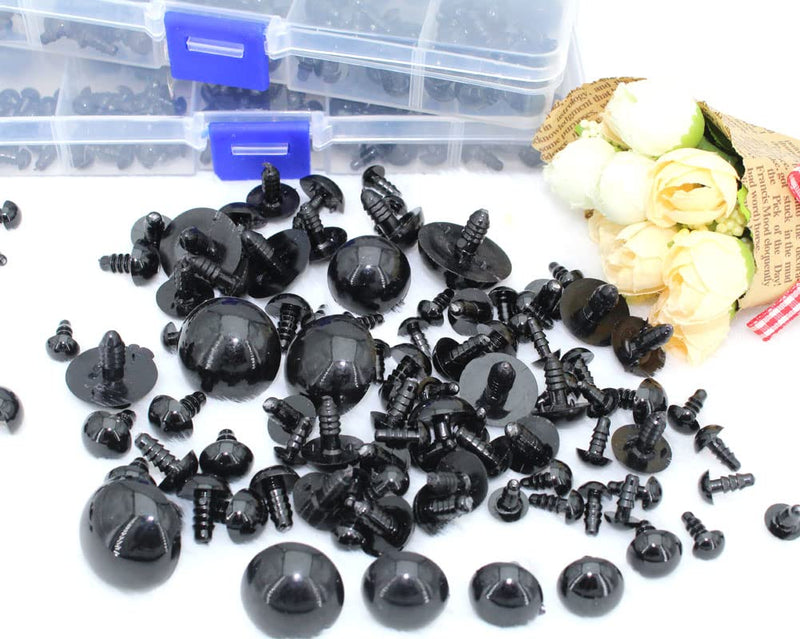 BESTCYC 1box(154pcs) 6/7/8/9/10/12/14/16/18/20/22/24mm Black Solid Plastic Safety Eyes Craft Safety Eyes DIY Eyes with Washers for Teddy Bear Doll Plush Animal Puppet Crafts #1Style - NewNest Australia