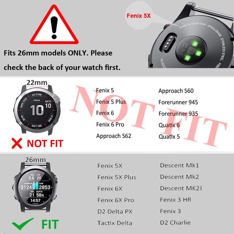 ANCOOL Compatible with Garmin Fenix 5X Plus Band 26mm Easy Fit Silicone Watch Strap Wristbands Replacement for Fenix 7X/Fenix 6X Pro/Fenix 6X/D2 Delta PX/Tactix Delta/Descent Mk2 (Pack of 7) 7PCS Pack - NewNest Australia