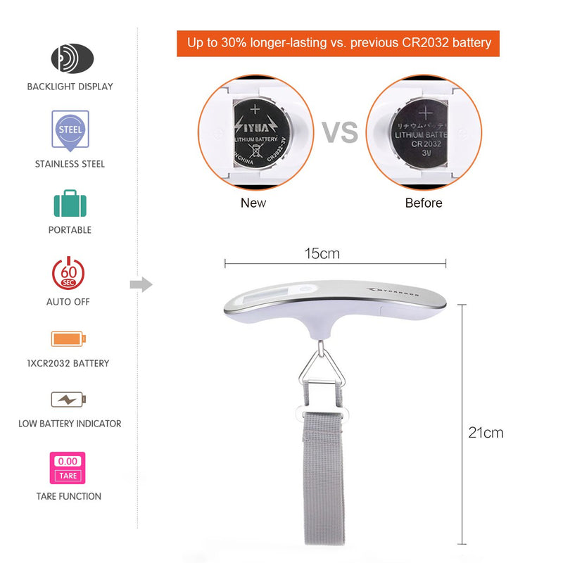MYCARBON Luggage Scale Portable Digital Scale Electronic Suitcase Scale Hanging Scales Luggage Weighing Scale 110 Pound/ 50 Killogram with Backlit with Tare Function Lightweigh for Travel - NewNest Australia