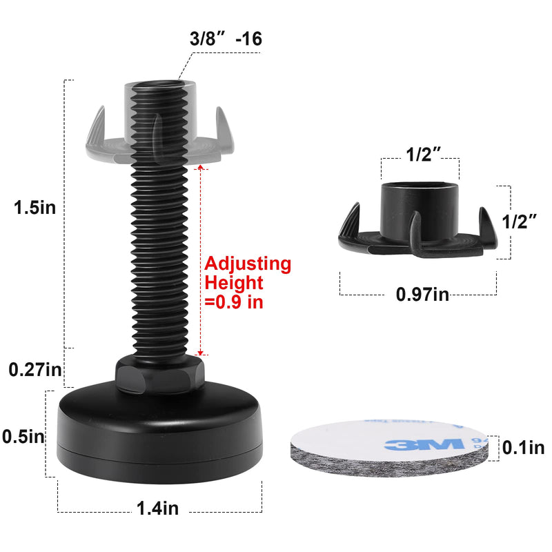 Furniture Levelers, Adjustable Leveling Feet for Furniture Leg Levelers, Table Chairs Cabinets Sofa Raiser, Heavy Duty Support 1320LBs, T- Nut Kit 3/8”-16 Thread, Large Base (4 Set, Black) 4 Set - NewNest Australia