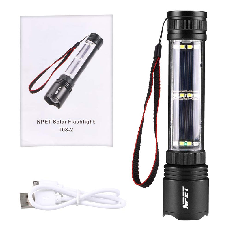 NPET T08-2 Solar Power Flashlight Car Flashlight USB Rechargeable Tactical Multi-function Torch Emergency Tool 4）T08-2 - NewNest Australia