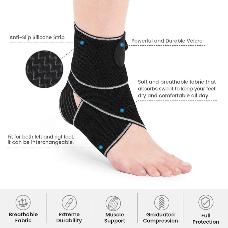 AVIDDA Ankle Support 2 Pack, Adjustable Ankle Brace for Sports, Elastic Compression Ankle Strap for Sprained Ankle, Achilles Tendon, Running Grey - NewNest Australia