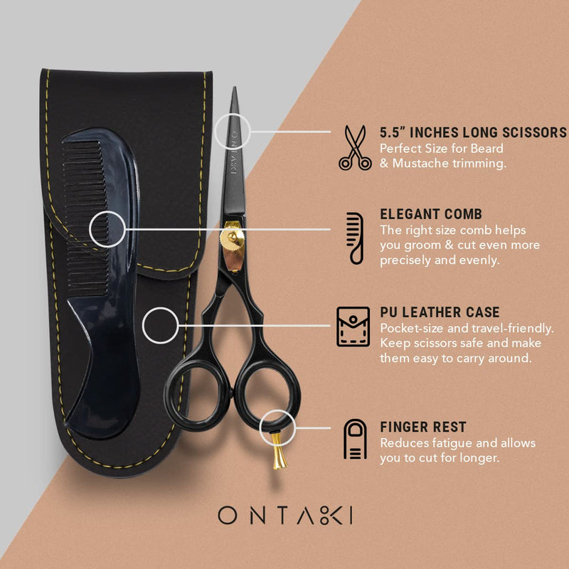 ONTAKI Premium Hand Forged Japanese Steel Hair Beard Mustache Scissors Cut Trim Groom Facial Hair Bangs (5.0 Black) - NewNest Australia