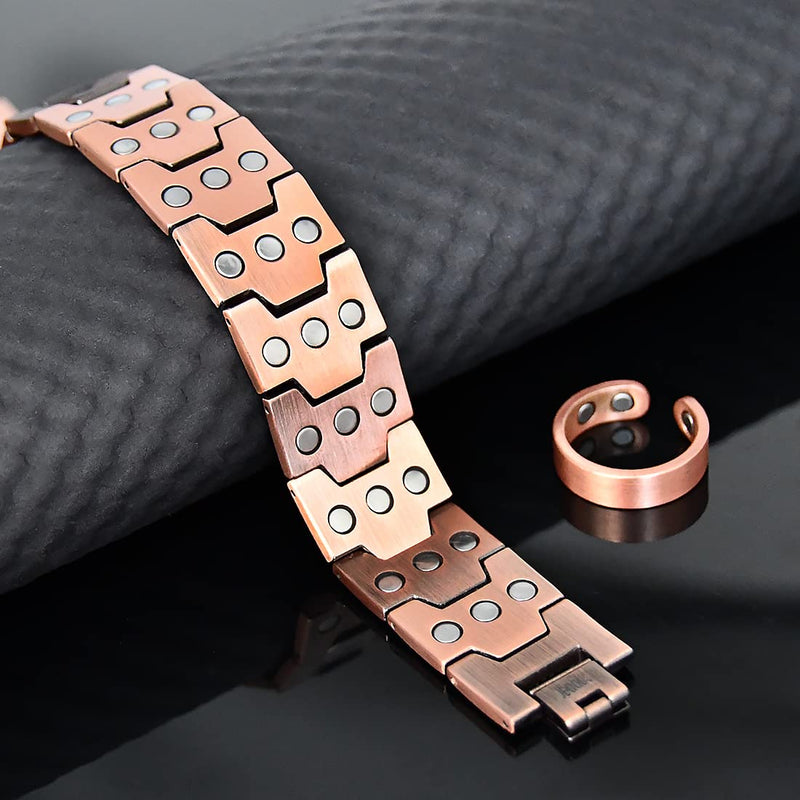Vicmag Copper Bracelet for Men Copper Magnetic Bracelet Ultra Strength Double Row 3500 Gauss Wristband Brazaletes with Adjustment Tool & Jewelry Gift Box (Copper Pattern) Copper Pattern - NewNest Australia