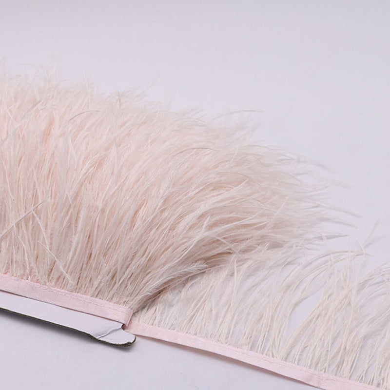 FQTANJU 2 Yards Soft & Natural Ostrich Feathers Fringe Trims Ribbon Used for Dress, Sewing, Craft Clothing, Lighting Decoration, Clothing DIY, etc. (Beige) Beige - NewNest Australia
