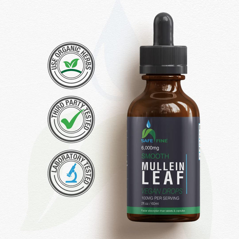 SafeFine Mullein Leaf Extract Drops - 1 Bottle of 60 ml - Alcohol Free & Vegan Formula -Plant Based - Gluten Free - Soy Free - Non GMO-for Respiratory, Immune Support & Natural Sleep Aid - NewNest Australia