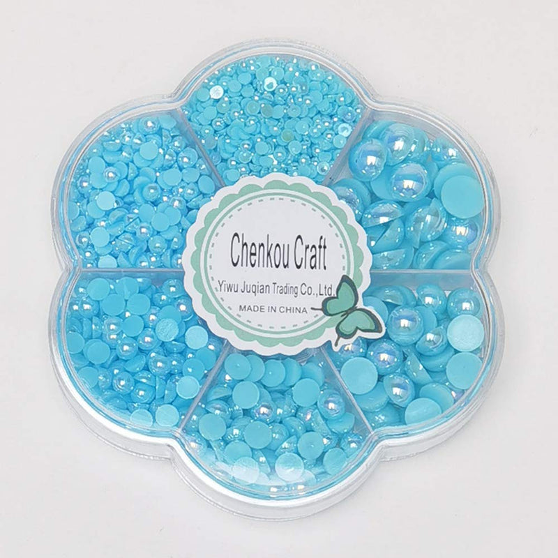 Chenkou Craft 3000PCS 1 Box Blue Round Flatback Half Pearls Bead Loose Beads Gem (Blue Half Ball) Blue half ball - NewNest Australia