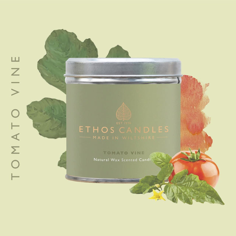 Ethos Naturals Premium Scented Natural Wax Tin Candle - Tomato Vine Scent - Hand-Poured in UK - Burn Time 40+ Hours - Non-Toxic & Natural for Less Smoke & Slow Burn - NewNest Australia