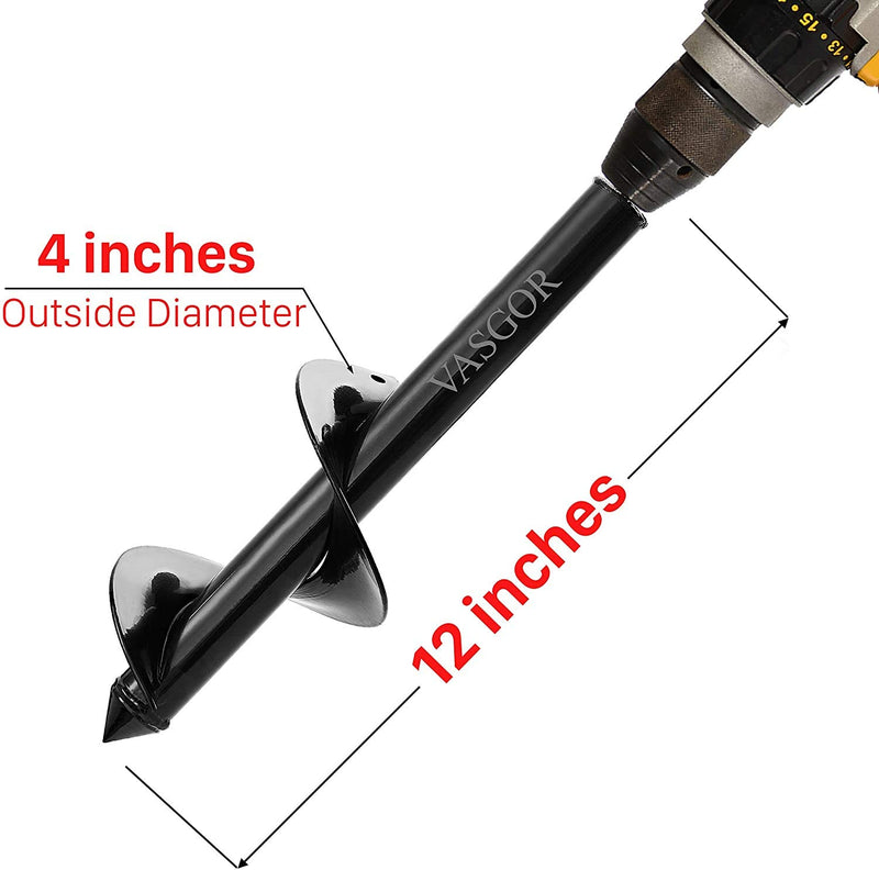 VASGOR 4"x12" Auger Drill Bit for Planting - Easy Planter Garden Auger - Bulb & Bedding Plant Augers - Post Hole Digger for 3/8” Hex Drive Drill 4" x 12" - NewNest Australia