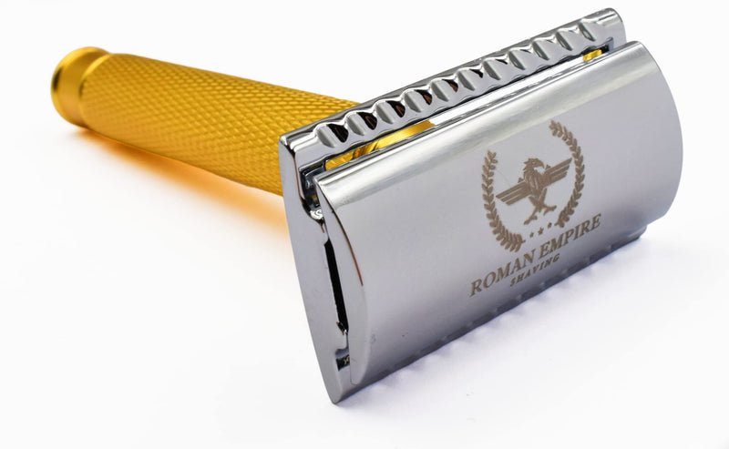 Roman Empire Shaving Double Thread Caesar Gold Safety Razor By Roman Empire Shaving, Classic Razor, Steel Safety Razor With 20 Blades (Astra-Derby Shark Treet) - NewNest Australia