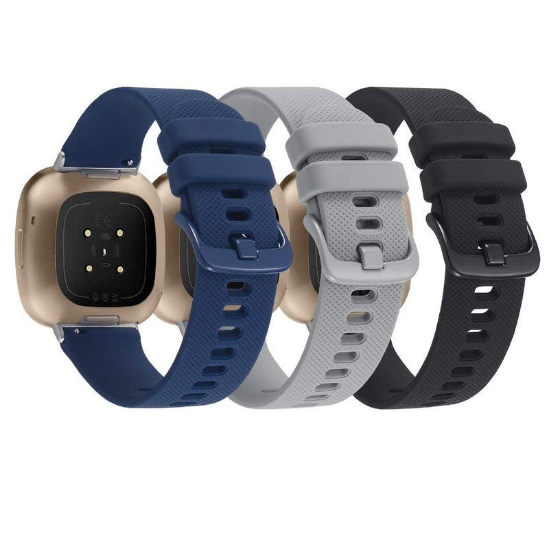 3-Pack Sport Bands Compatible with Fitbit Sense/Versa 3, Classic Soft Silicone Replacement Wristband Strap Accessories for Women Men(Black/Midnight Blue/Gray) Black/Midnight Blue/Gray - NewNest Australia
