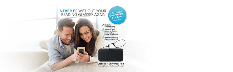 ThinOptics reading glasses with universal compact case - compact foldable reading glasses with Flex-Fit technology - 1.00 1.50 2.00 2.50 diopters - visual aid eye optics glasses reading aid for women and men colorless frame, black case 2.0 x - NewNest Australia