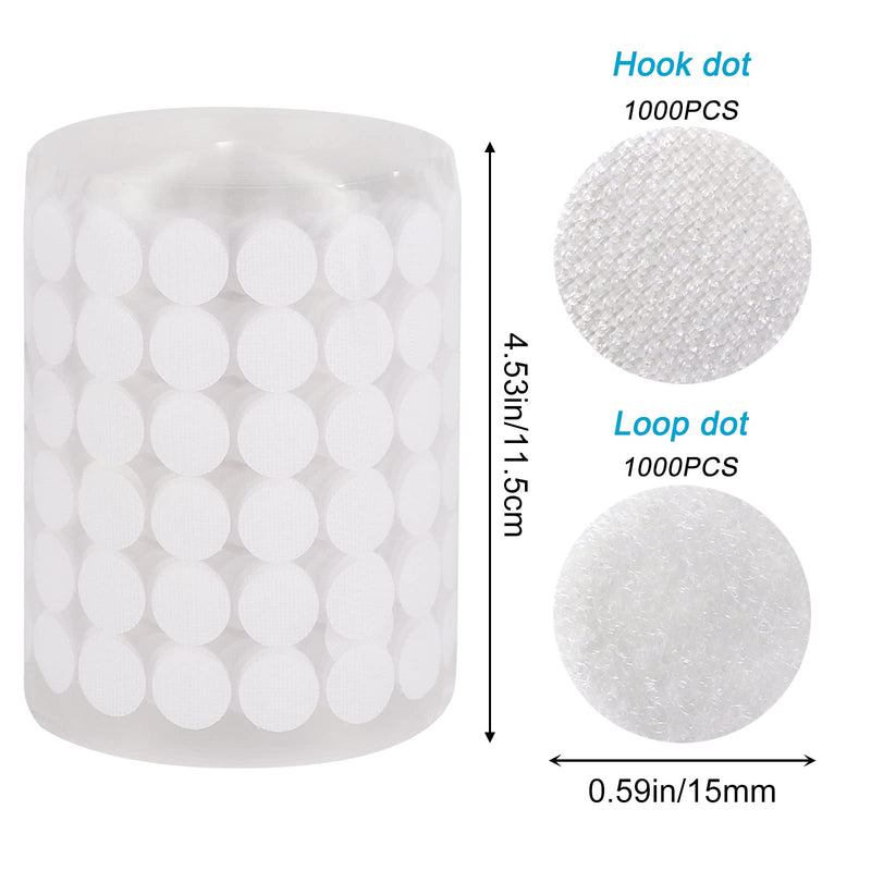 WXBOOM 2000pcs (1000 Pairs) Self Adhesive Dots 0.59" Sticky Hook Nylon Coins 15mm Loop Strips with Waterproof Glue Tapes for School Classroom Home - NewNest Australia