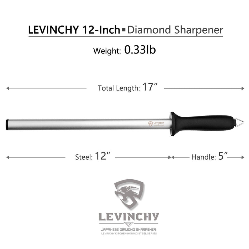 LEVINCHY Diamond Knife Sharpening Steel 12 inch, Professional Diamond coating Honing Steel, Premium Diamond Knife Sharpener Rod for all knives, Lightweight & Durable - NewNest Australia