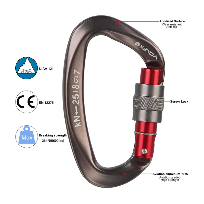 XINDA Screwgate Locking Carabiner Clip - Professional Rock Climbing Carabiner Screw Lock,Heavy Duty Carabiners for Climbing,Mountaineer,Hammock,Camping,Outdoor Equipment 2 pcs Gray - NewNest Australia
