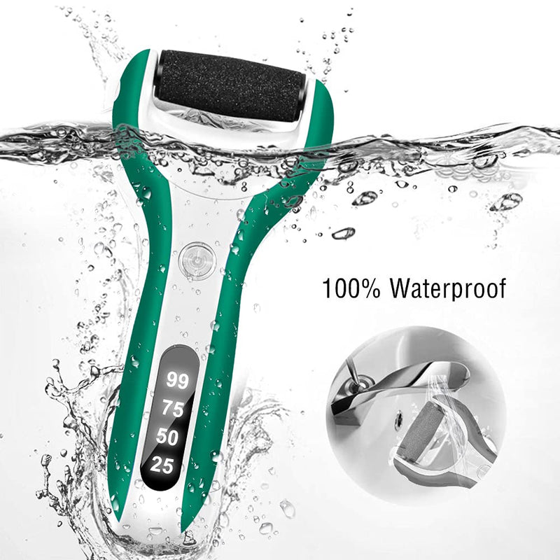 BOMPOW Electric Hard Skin Remover Foot File IPX7 Waterproof Foot Scrubber with 3 Rollers LED Light (Green) Green - NewNest Australia