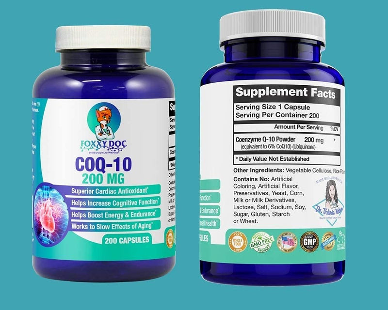 CoQ10 - Co-Enzyme Q10 - 200 mg - 200 Caps - Vegetable Capsules - Non-GMO - Brain & Heart & Muscle & Cell Supplement 6.5 Month Supply by Foxxy Doc - NewNest Australia