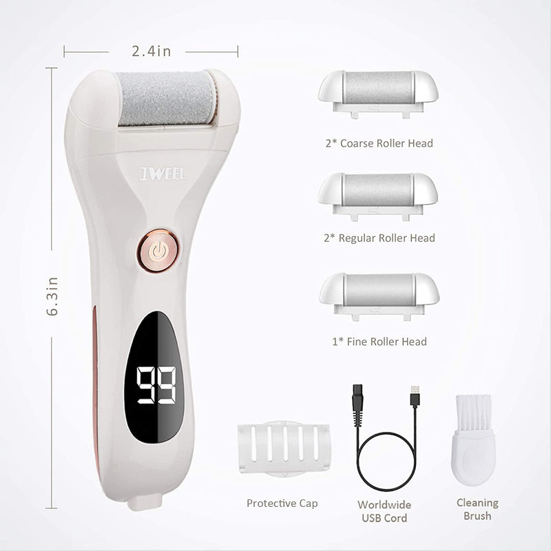 Electric Callus Remover, Rechargeable Foot File Hard Skin Remover Pedicure Tools for Feet Electronic Callus Shaver Waterproof Pedicure kit for Cracked Heels and Dead Skin with 3 Roller Heads White & Chrome Golden - NewNest Australia