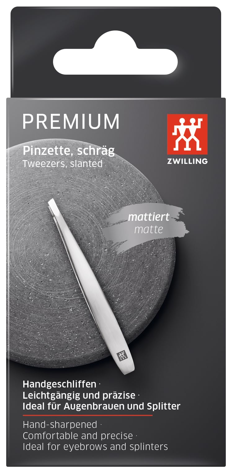 ZWILLING tweezers with slanted tip for perfect plucking made of matt stainless steel, quality, premium, 90 mm silver slanted tip single - NewNest Australia