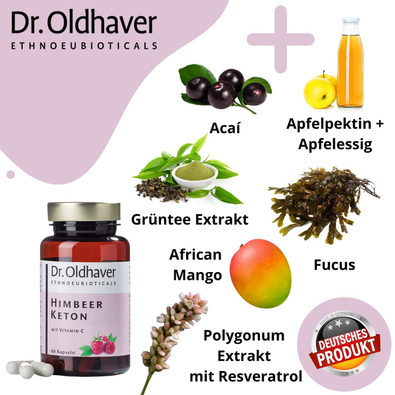 Dr. Oldhaver Raspberry Ketone (60 Capsules), Lactose Free & Gluten Free, Free from Dyes, Premium Quality, with Vitamin C for Energy Metabolism - NewNest Australia