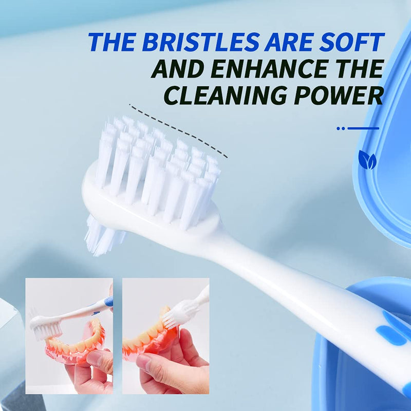 Y-Kelin denture cleaning brushes with double bristles, 1 red, 1 blue - NewNest Australia