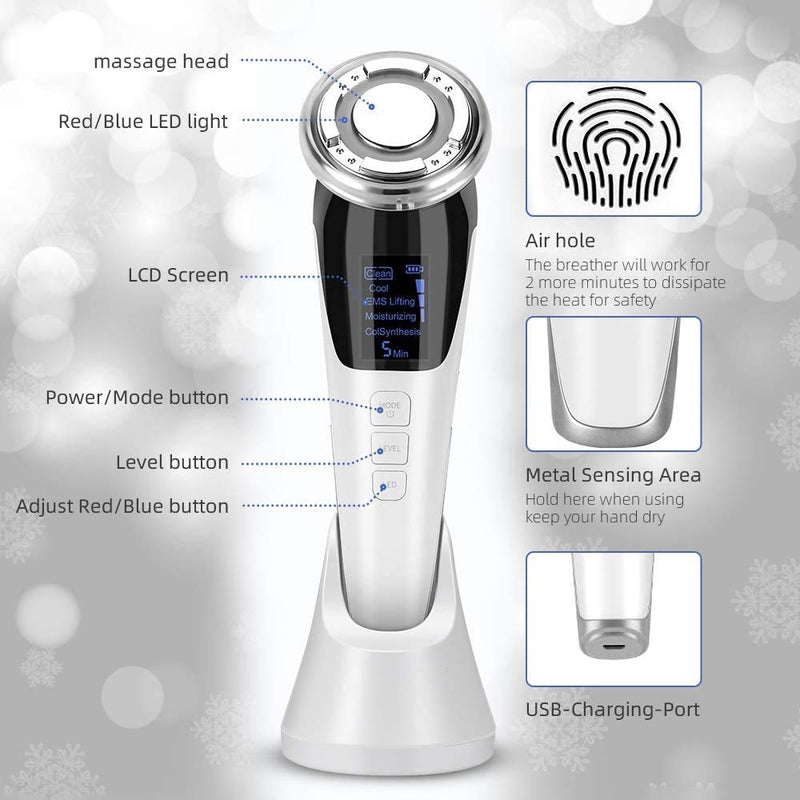 Ultrasound Machine Face Cosmetic Device Wrinkle Remover Facial Massager Ultrasonic Face Lifting Beauty Device With Ems Ion Photon Hot/Cool Treatment For Anti Wrinkle Anti-Aging - NewNest Australia